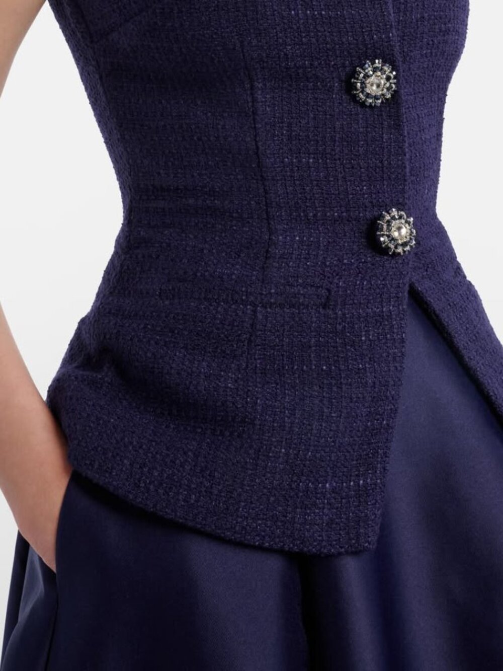 NWT Self-Portrait Navy Boucle Taffeta Midi Dress - Picture 4 of 8